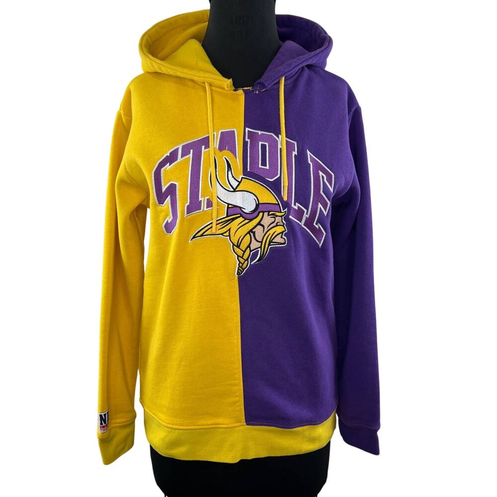 NFL Staple Vintage Minnesota Vikings Split Logo Pullover Hoodie Yellow Purple SM
